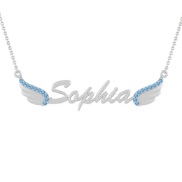Birthstone Nameplate Wings Necklace (1 Stone and Name)
