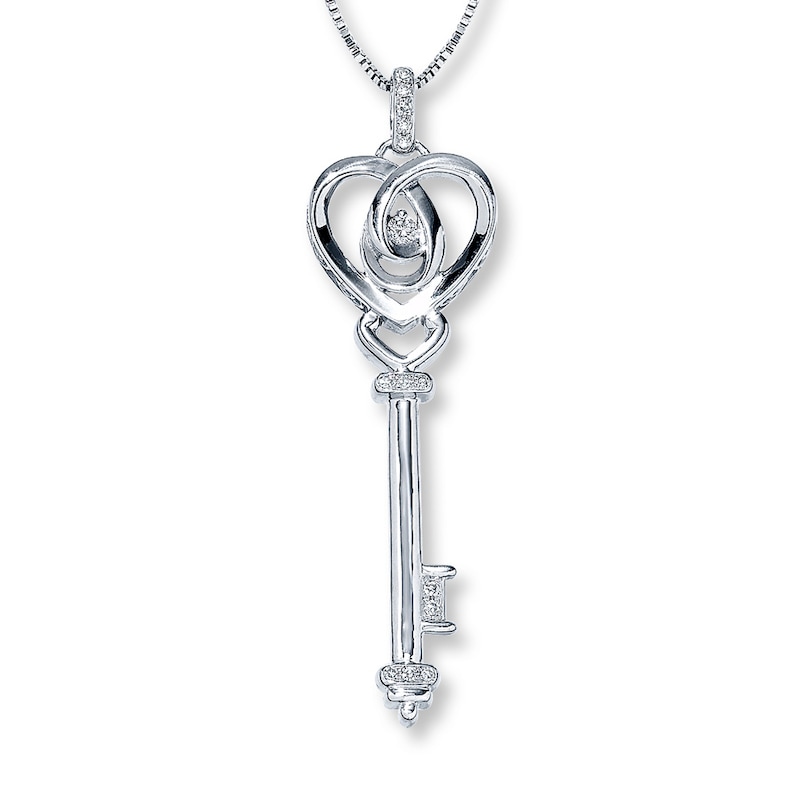 Main Image 1 of Diamond Key Necklace 1/15 ct tw Round-cut Sterling Silver