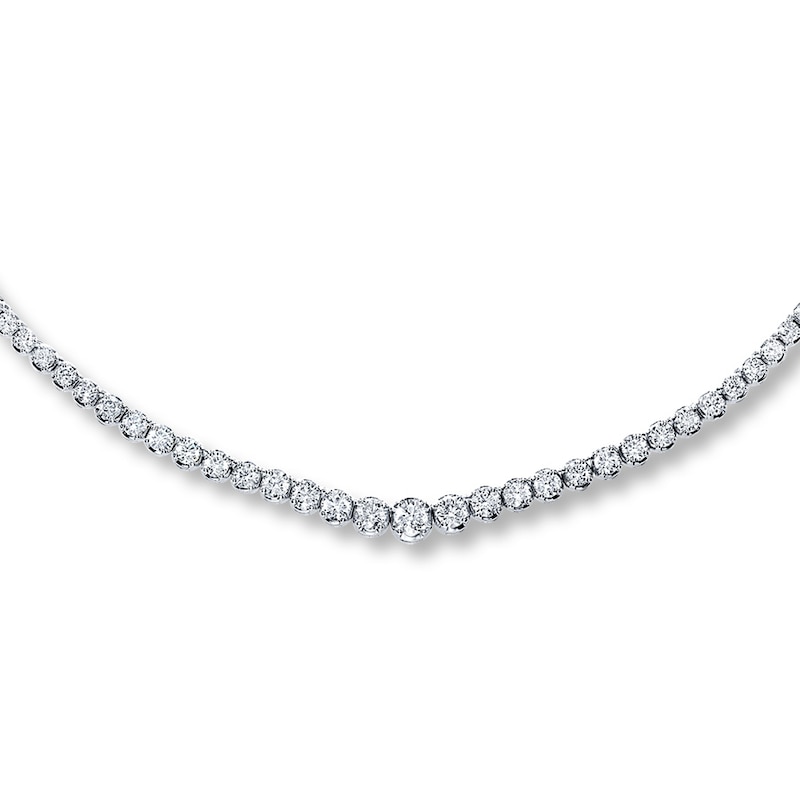 Main Image 1 of Certified Diamond 7 ct tw Round 14K White Gold Tennis Necklace