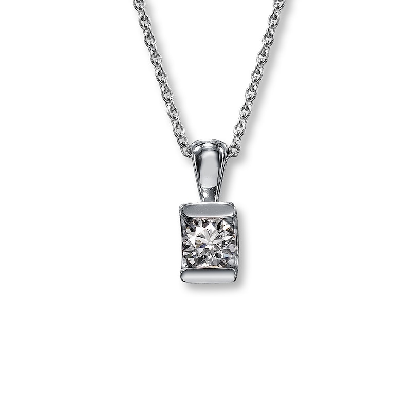 Diamond Solitaire Necklace 1/3 Carat Round Ideal-cut 18K White Gold