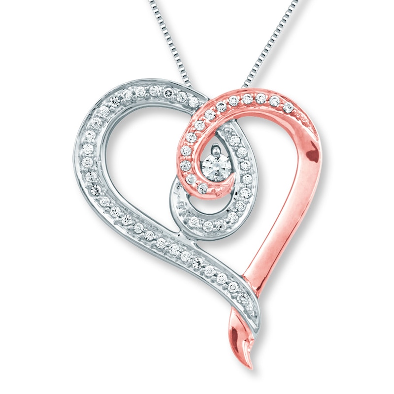 Heart Necklace 1/5 ct tw Diamonds Sterling Silver/10K Rose Gold