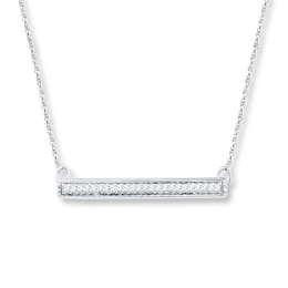 Sideways Bar Necklace 1/10 ct tw Diamonds 10K White Gold