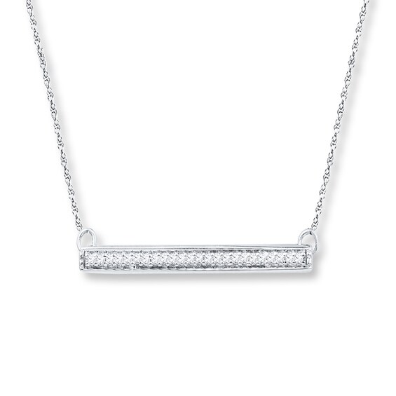 Sideways Bar Necklace 1 10 Ct Tw Diamonds 10K White Gold Diamond 