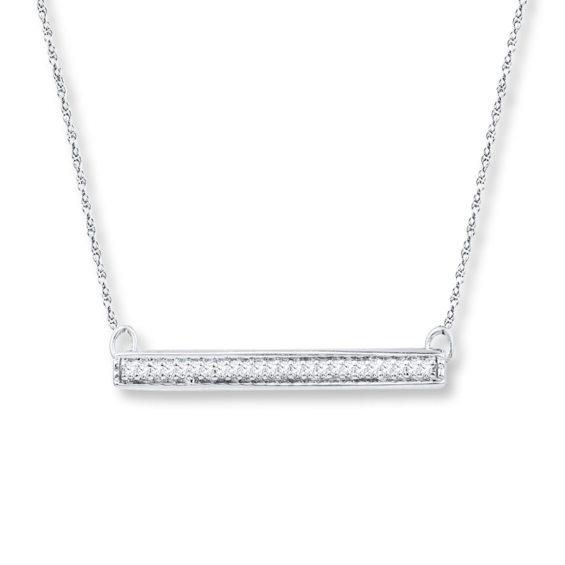 Sideways Bar Necklace 1/10 ct tw Diamonds 10K White Gold