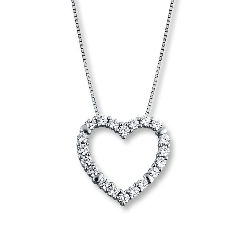 14k White Gold Heart Necklace With Diamonds