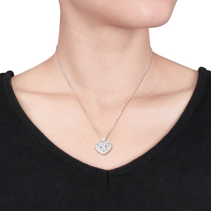 Main Image 3 of Heart Locket Necklace 1/10 ct tw Diamonds Sterling Silver