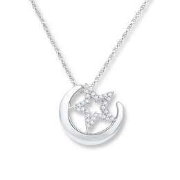 Moon & Star Necklace 1/10 ct tw Diamonds 10K White Gold