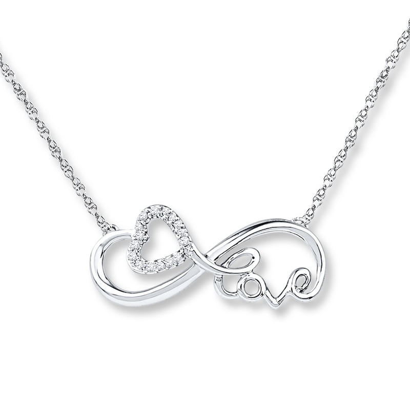 Main Image 1 of Infinity & Love Necklace 1/20 ct tw Diamonds 10K White Gold