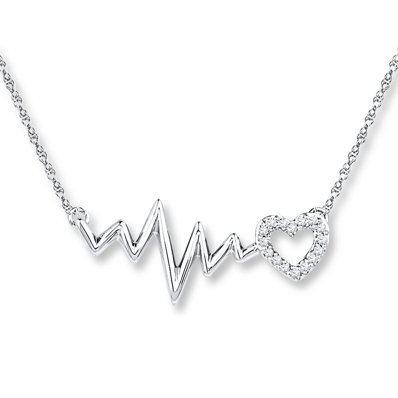 Main Image 1 of Heartbeat Necklace 1/20 ct tw Diamonds 10K White Gold
