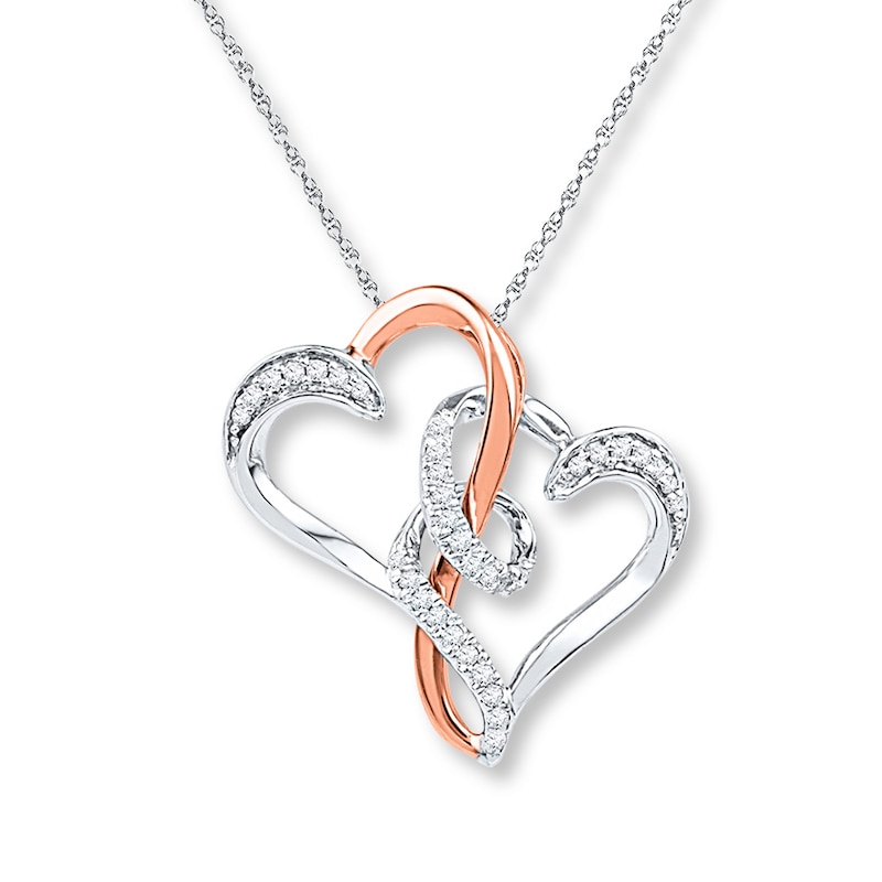 Dual Hearts Necklace 1/8 ct tw Diamonds Sterling Silver/10K Gold