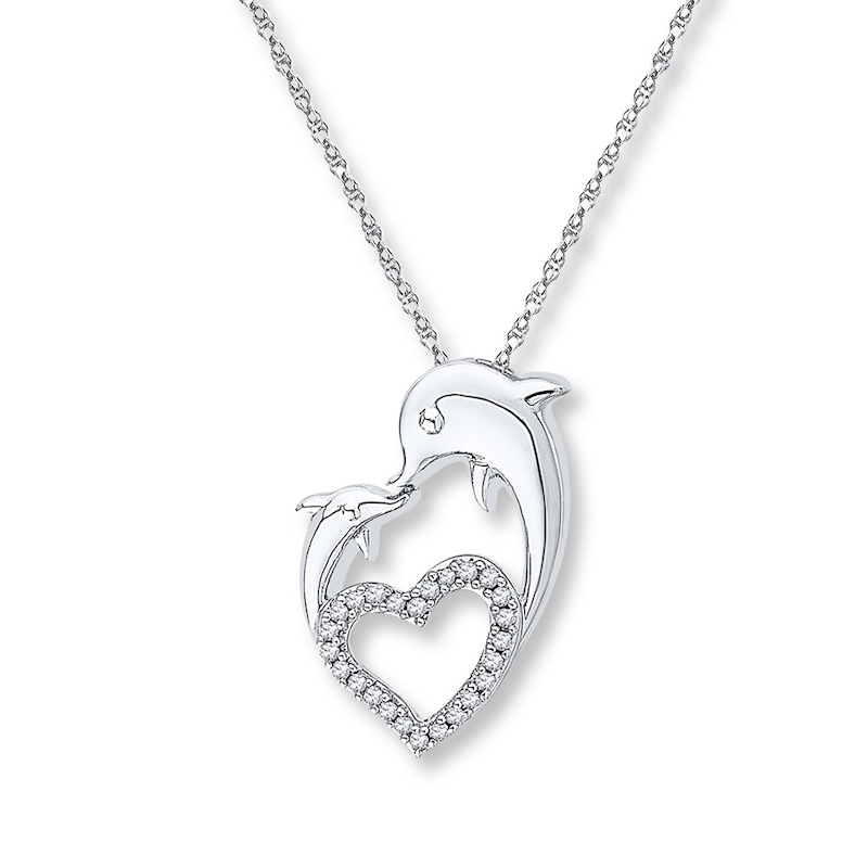 Main Image 1 of Dolphin Heart Necklace 1/8 ct tw Diamonds Sterling Silver