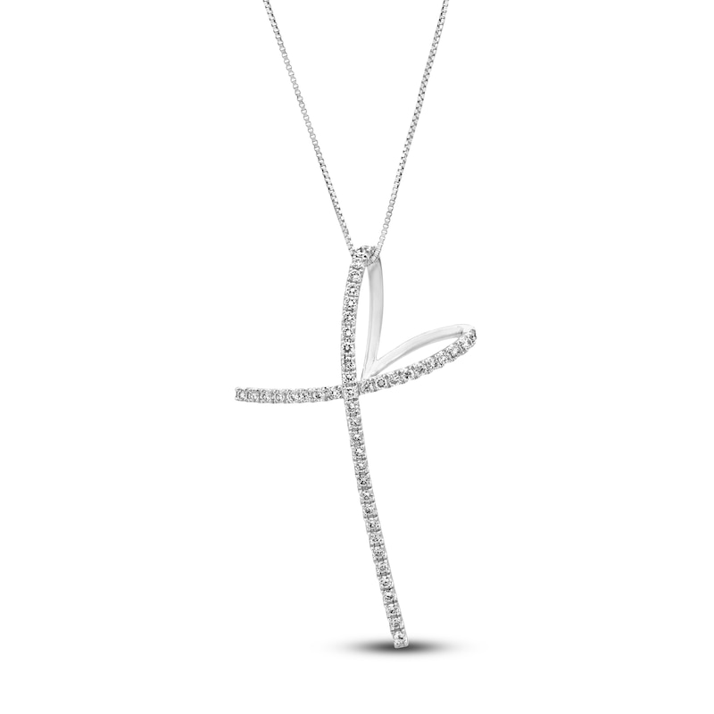 Main Image 1 of Diamond Cross Necklace 1/3 ct tw Round 14K White Gold
