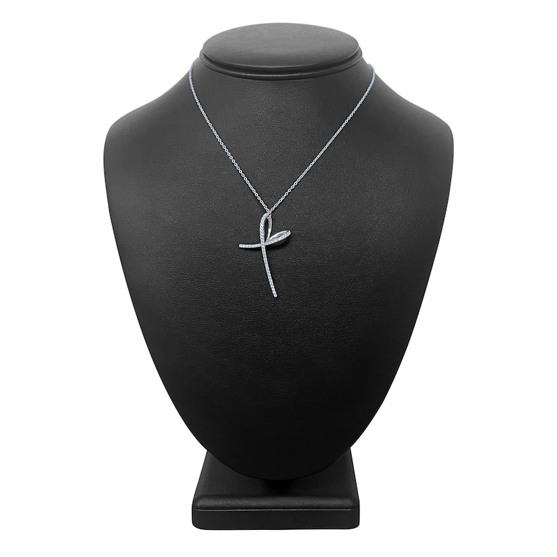 Main Image 3 of Diamond Cross Necklace 1/3 ct tw Round 14K White Gold