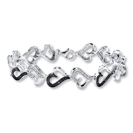 Diamond Heart Bracelet 1/10 ct tw Black/White Sterling Silver Jared