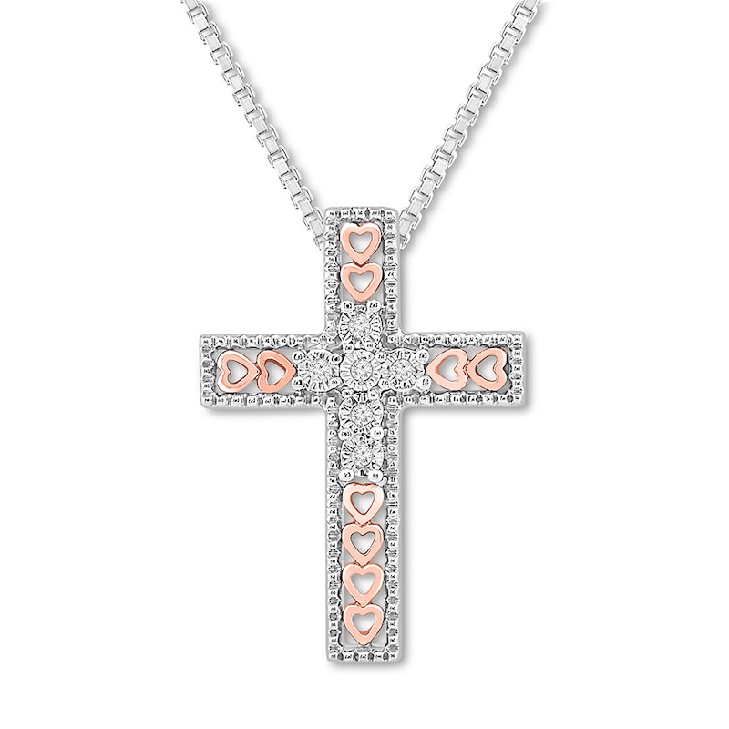 Diamond Cross Necklace 1/20 ct tw Sterling Silver/10K Rose Gold