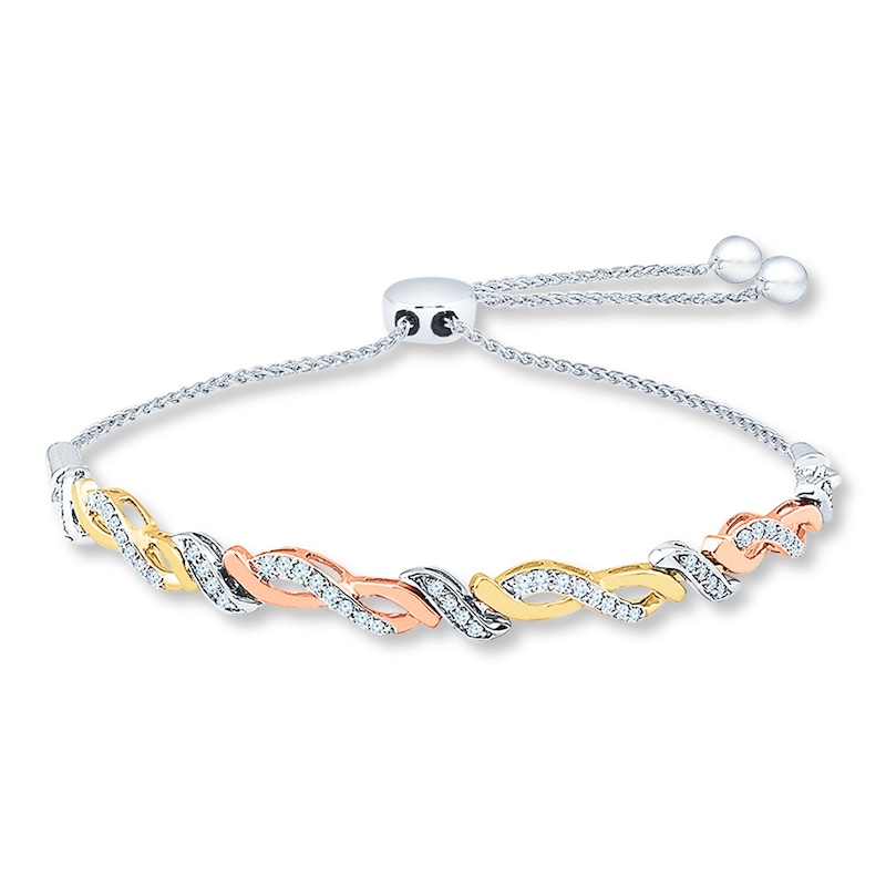 Main Image 1 of Wave Bolo Bracelet 1/2 ct tw Diamonds 10K Tri-Color Gold