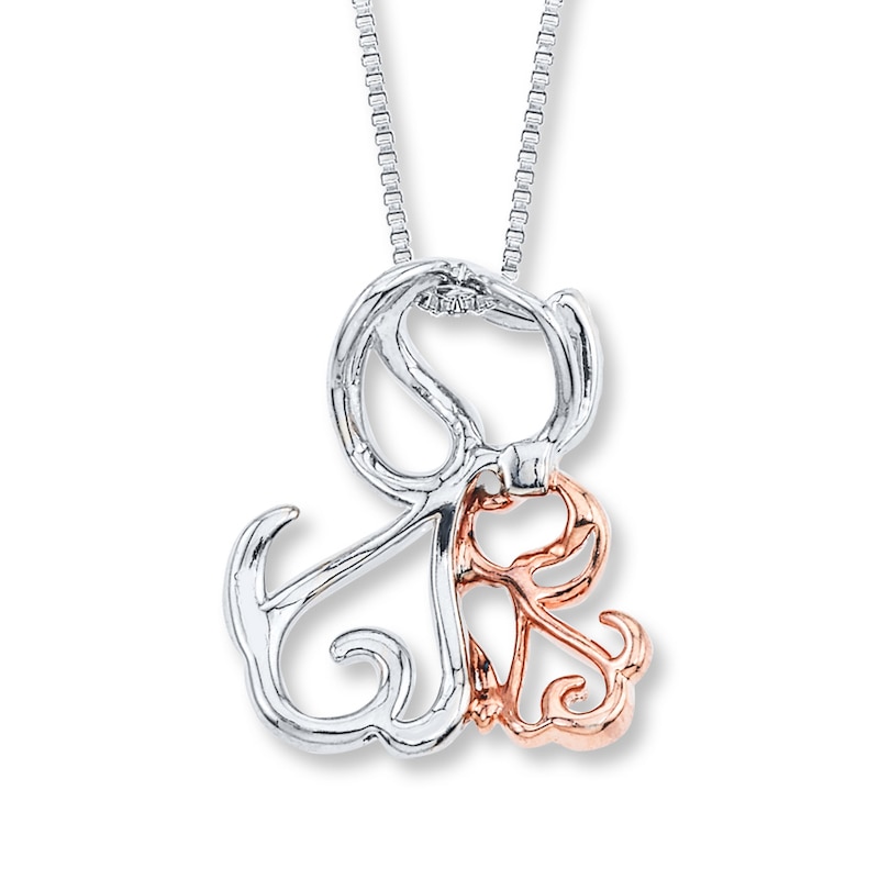 Dog Necklace 1/8 ct tw Diamonds Sterling Silver/10K gold