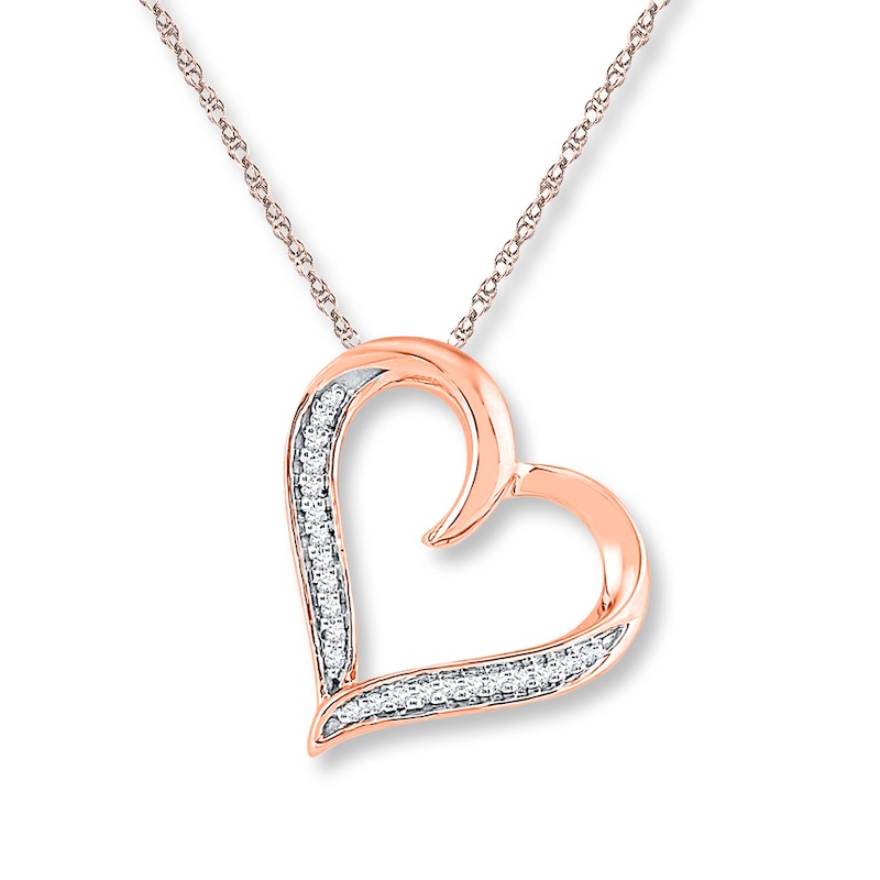Dainity Necklace Handmade Diamond 14k Rose Gold Open Heart Necklace Solid Rose Gold Heart Necklace Gift for Her Diamond Heart Necklace