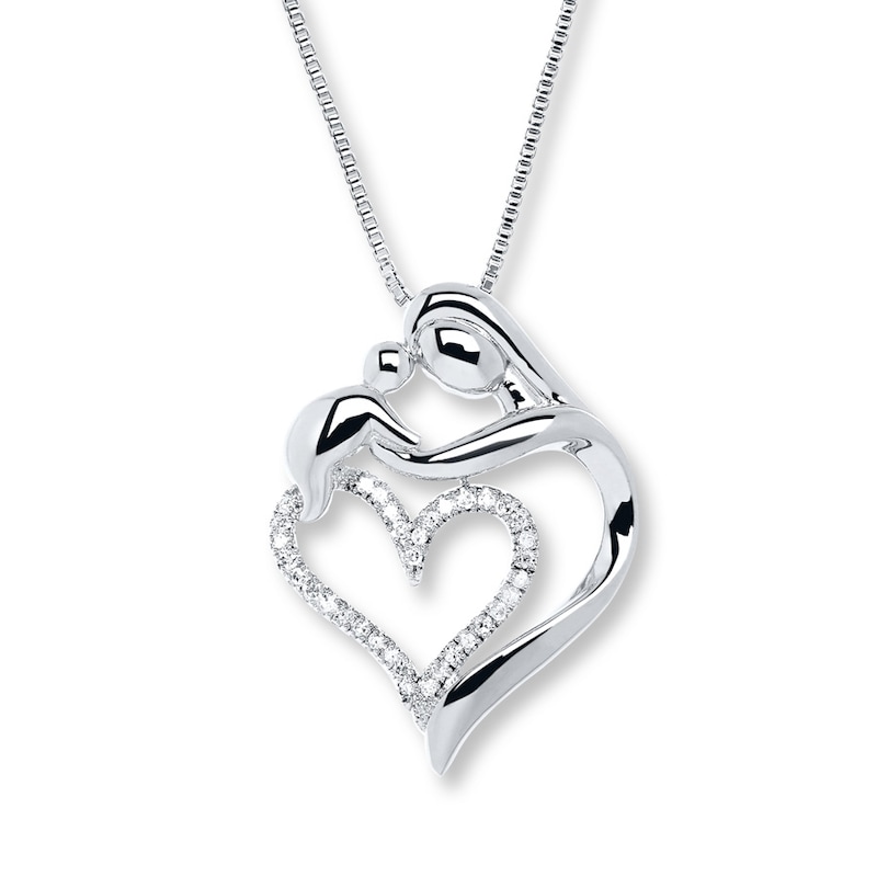 Main Image 1 of Mother and Child Necklace 1/10 ct tw Diamonds Sterling Silver