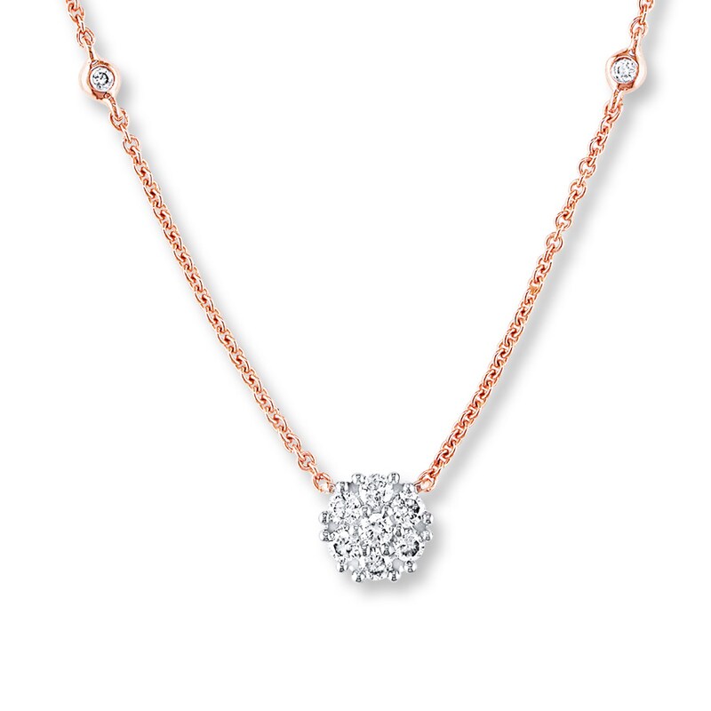 Diamond Flower Necklace 1/3 ct tw Round 14K Rose Gold