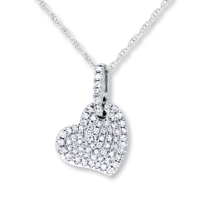 Main Image 1 of Diamond Heart Necklace 1/4 ct tw Round 10K White Gold