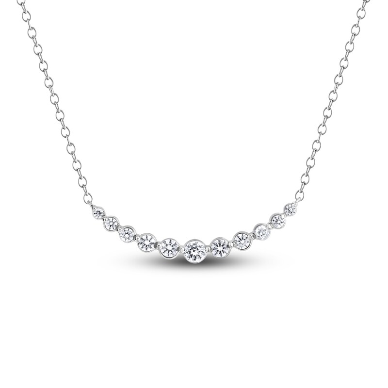 Main Image 1 of Curved Bar Necklace 1 ct tw Diamonds 14K White Gold