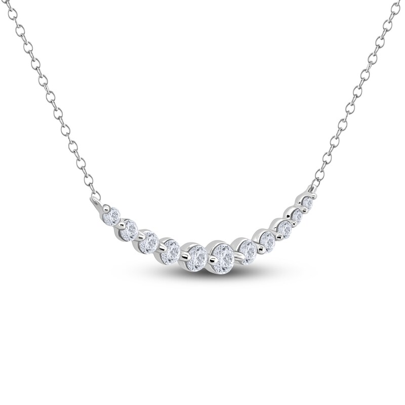Main Image 2 of Curved Bar Necklace 1 ct tw Diamonds 14K White Gold