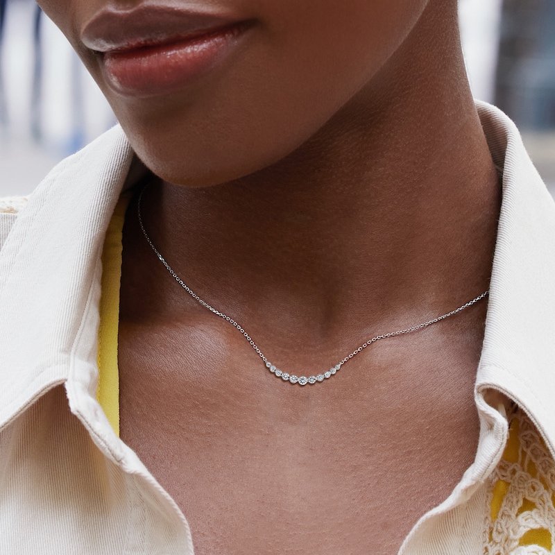 Main Image 3 of Curved Bar Necklace 1 ct tw Diamonds 14K White Gold