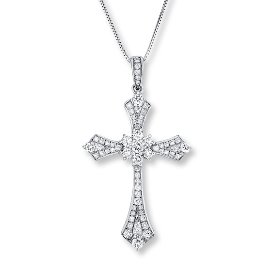 Diamond Cross Necklace 34 ct tw Round 14K White Gold