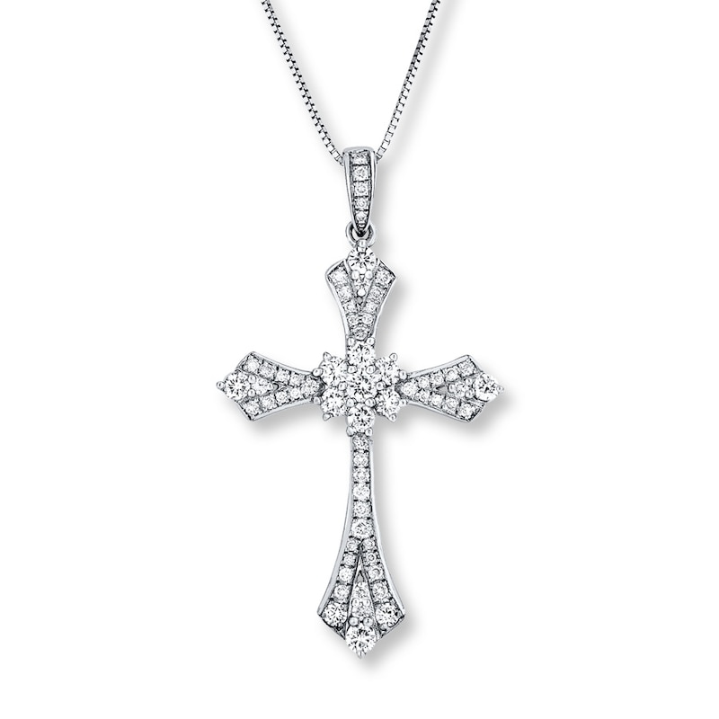 Main Image 1 of Diamond Cross Necklace 3/4 ct tw Round 14K White Gold