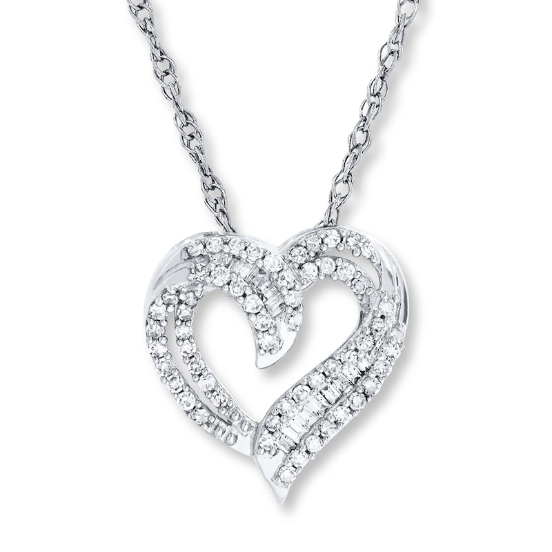 Main Image 1 of Diamond Heart Necklace 1/4 ct tw Round 10K White Gold
