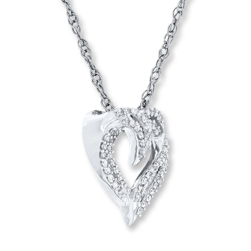 Main Image 3 of Diamond Heart Necklace 1/4 ct tw Round 10K White Gold