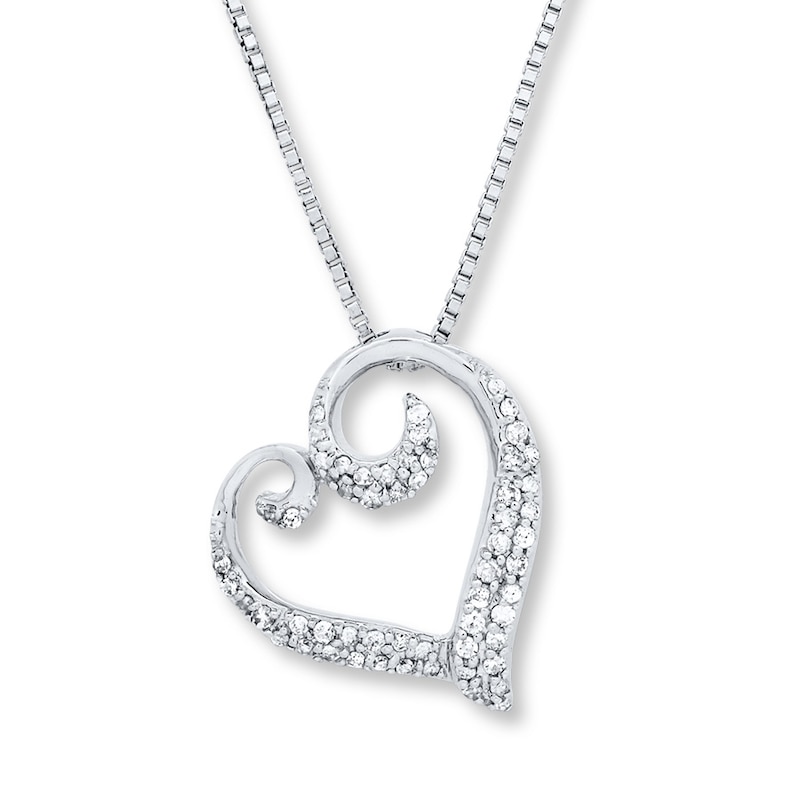 Main Image 1 of Diamond Heart Necklace 1/5 ct tw Round Sterling Silver