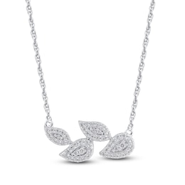 Diamond Leaf Necklace 1/5 ct tw Round 10K White Gold