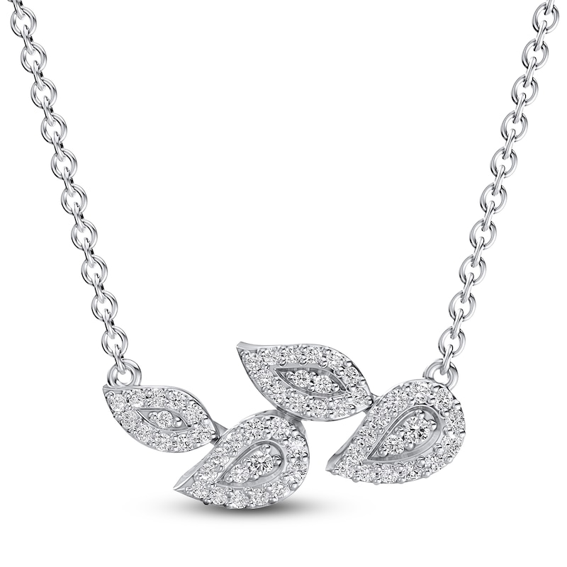 Diamond Leaf Necklace 1/5 ct tw Round 10K White Gold