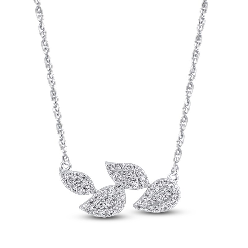 Main Image 1 of Diamond Leaf Necklace 1/5 ct tw Round 10K White Gold