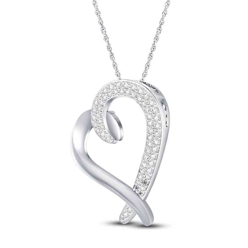 Main Image 2 of Diamond Heart Necklace 1/4 ct tw Round 10K White Gold