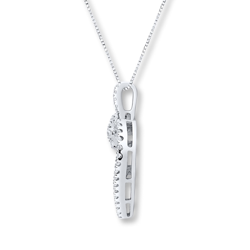 Diamond Heart Necklace 2 ct tw Round/Baguette 14K White Gold