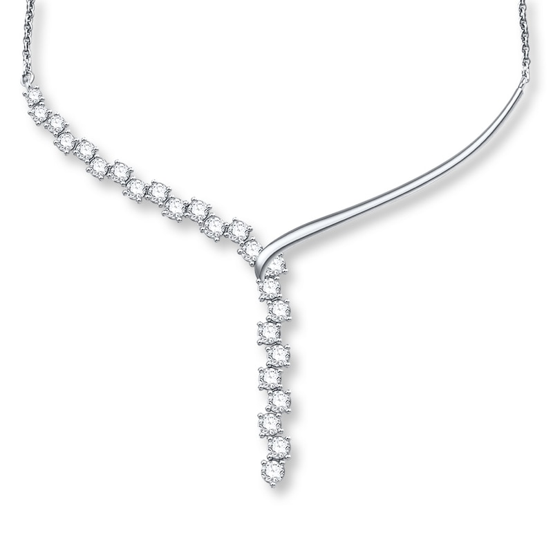 Diamond Lariat Necklace 3 ct tw Round 14K White Gold