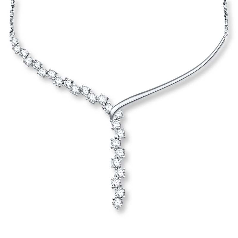Main Image 1 of Diamond Lariat Necklace 3 ct tw Round 14K White Gold