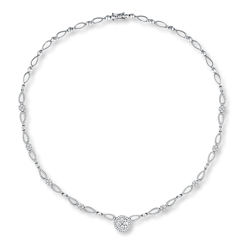 Diamond Necklace 3-1/2 ct tw Round 14K White Gold