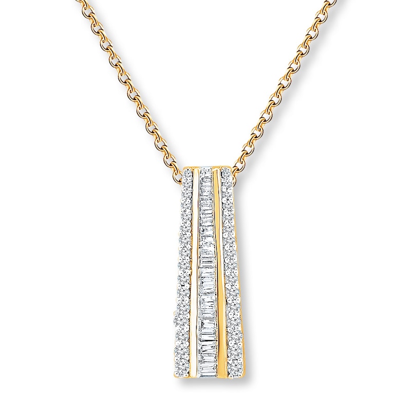 Main Image 1 of Diamond Necklace 3/4 ct tw Round/Baguette 14K Yellow Gold