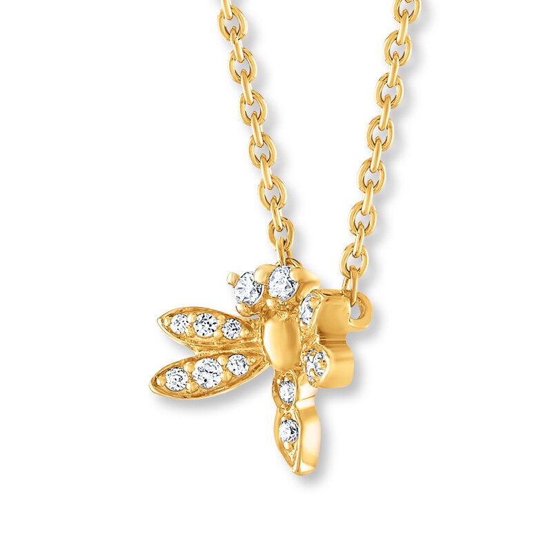 Main Image 2 of Dragonfly Necklace 1/8 ct tw Diamonds 10K Yellow Gold