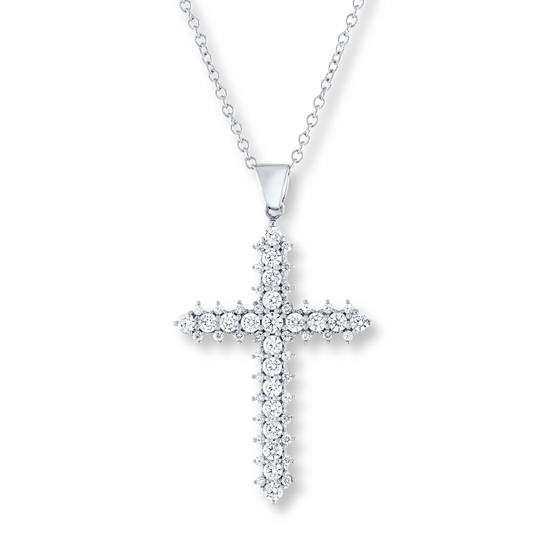 Diamond Cross Necklace 3/4 ct tw Round 14K White Gold