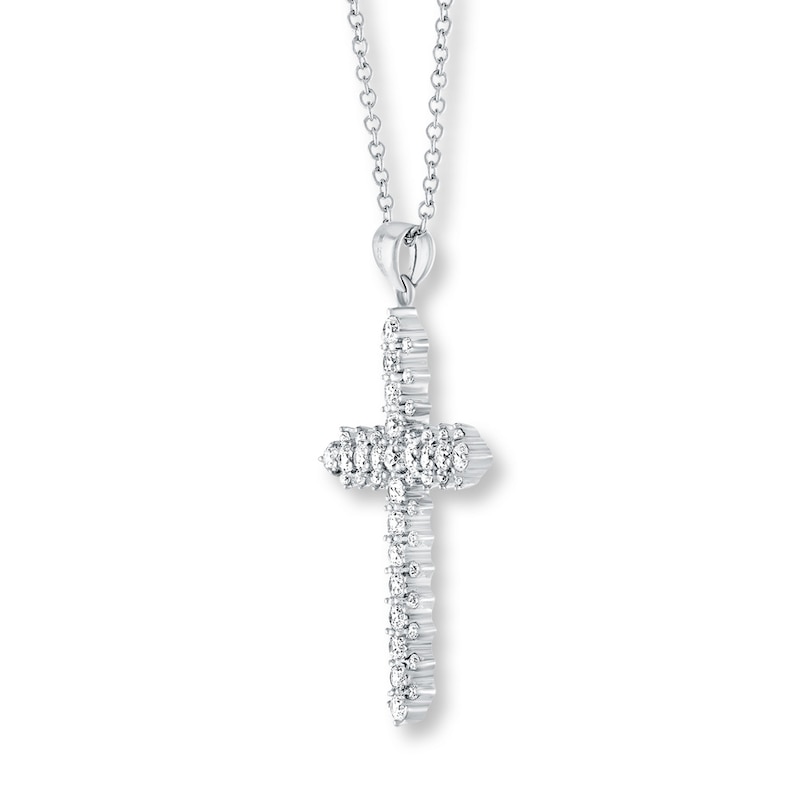 Diamond Cross Necklace 3/4 ct tw Round 14K White Gold