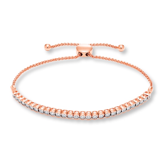 Jared The Galleria Of Jewelry Diamond Bolo Bracelet 1/4 ct tw Round-cut 10K Rose Gold