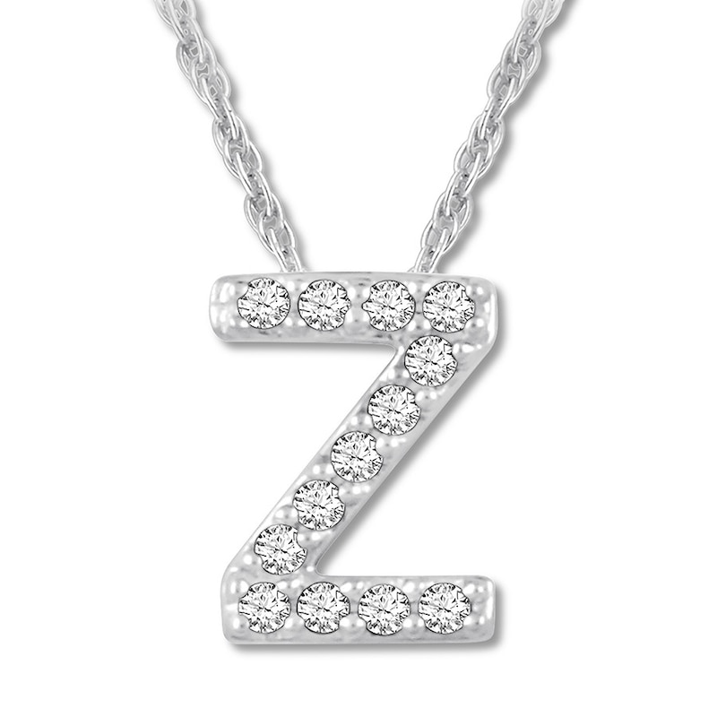 Diamond Initial Z Necklace 1/20 ct tw Round 10K White Gold