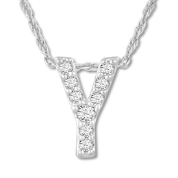 Diamond Initial Y Necklace 1/20 ct tw Round 10K White Gold