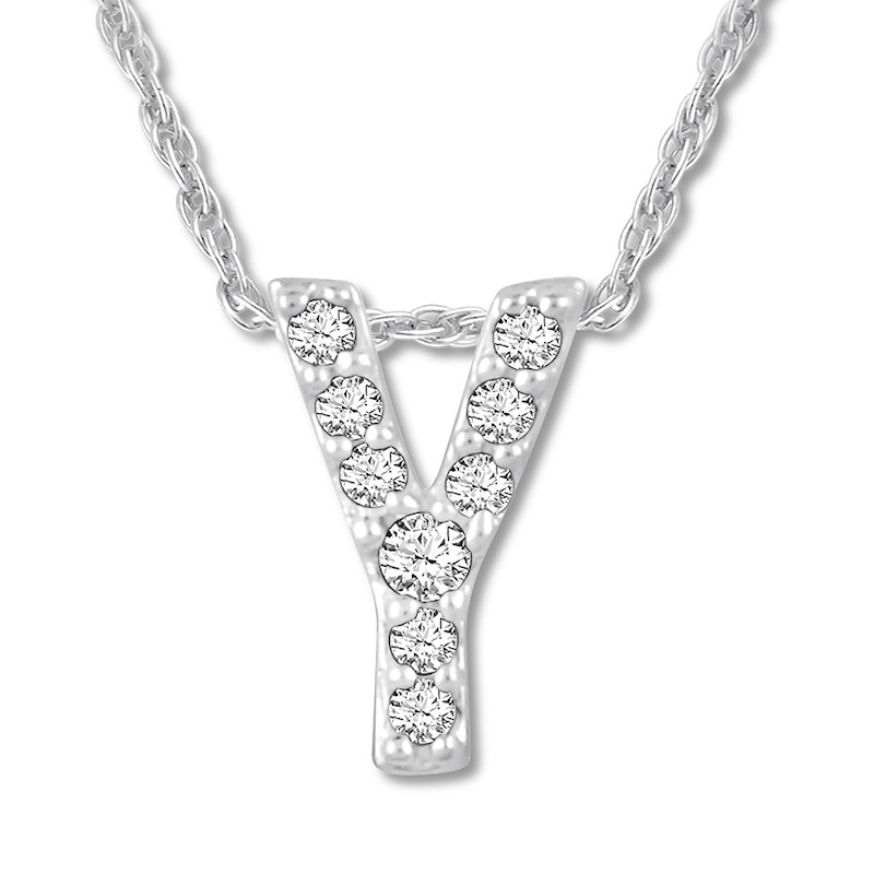 Main Image 1 of Diamond Initial Y Necklace 1/20 ct tw Round 10K White Gold