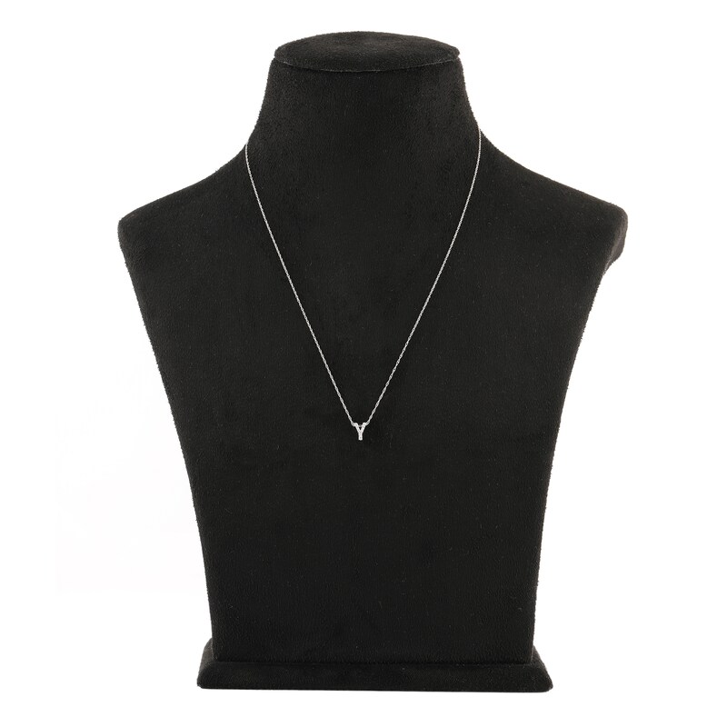 Main Image 3 of Diamond Initial Y Necklace 1/20 ct tw Round 10K White Gold